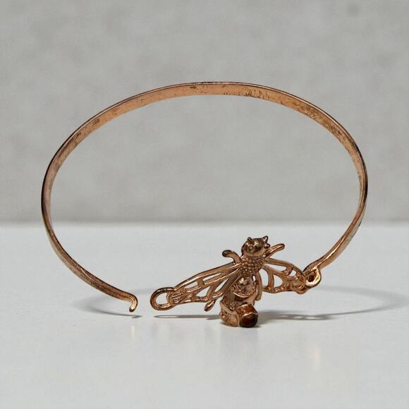 Copper Bee Hook Bracelet Genuine Amber Accent Handmade Artisan Bangle - Picture 7 of 7